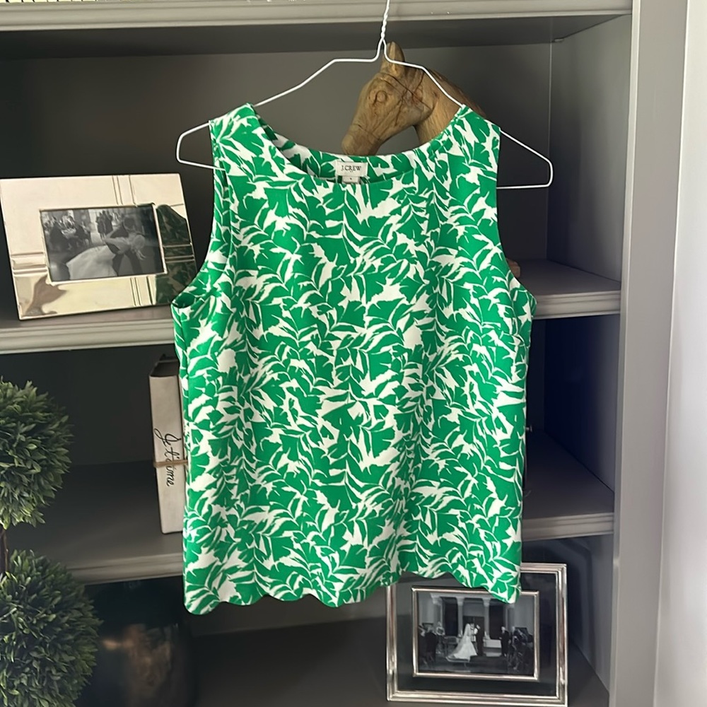 J.Crew Tropical Open Back Top With Scalloped Bottom Detail- EUC